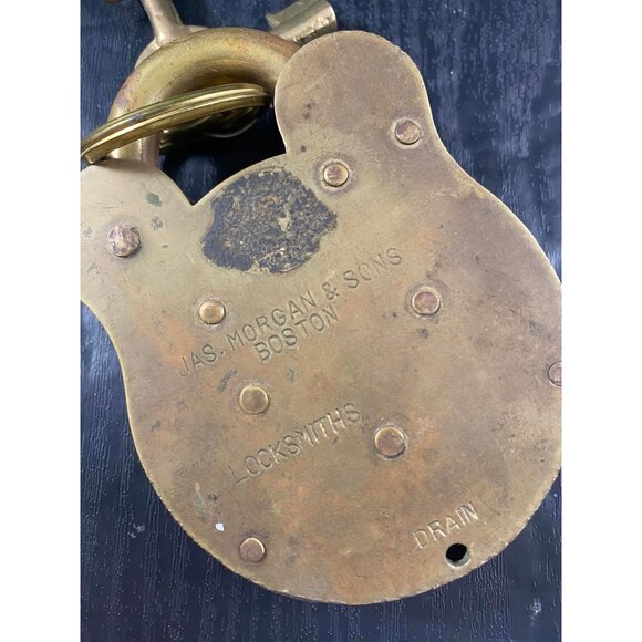 Big Vintage Admiralty Brass USN Navy  No. 4 Padlock and 2 Keys 4 Brass Levers Mi - Picture 3 of 5